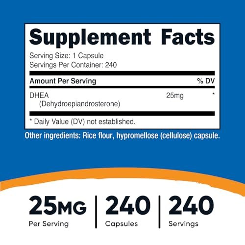 Nutricost DHEA 25 mg, 240 Kapseln – Glutenfrei, Sojafrei, Non-GMO, Nahrungsergänzungsmittel