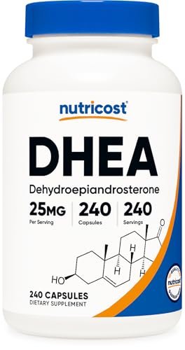 Nutricost DHEA 25 mg, 240 Kapseln – Glutenfrei, Sojafrei, Non-GMO, Nahrungsergänzungsmittel