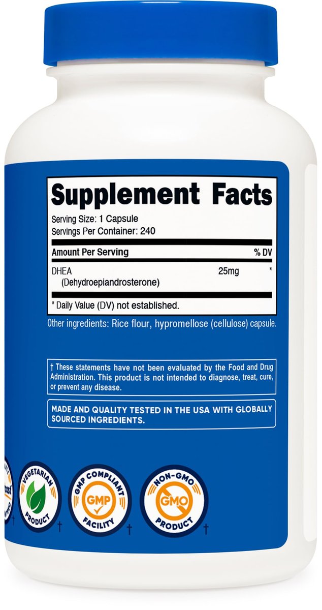 Nutricost DHEA 25 mg, 240 Kapseln – Glutenfrei, Sojafrei, Non-GMO, Nahrungsergänzungsmittel