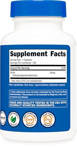 Nutricost DHEA 25 mg – 120 Kapseln, Glutenfrei, Sojafrei, Non-GMO, Nahrungsergänzungsmittel