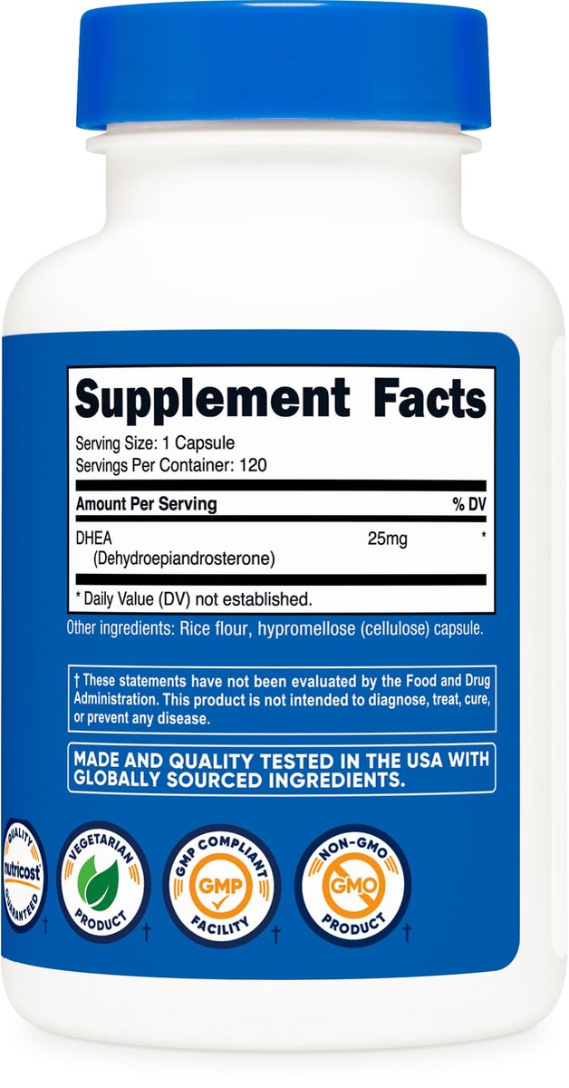 Nutricost DHEA 25 mg – 120 Kapseln, Glutenfrei, Sojafrei, Non-GMO, Nahrungsergänzungsmittel