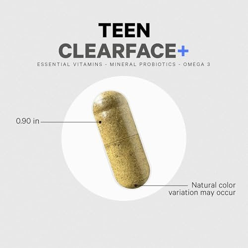 Codeage Teen Clearface – Hautreinigungs-Supplement für Jugendliche mit Vitaminen, Zink, Probiotika und Omega-3 – 60 Kapseln