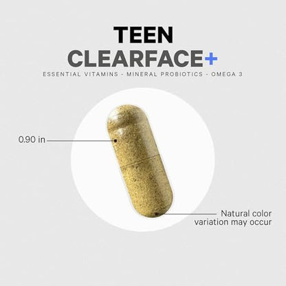 Codeage Teen Clearface – Hautreinigungs-Supplement für Jugendliche mit Vitaminen, Zink, Probiotika und Omega-3 – 60 Kapseln