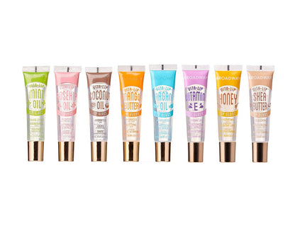 Ruby Kisses Broadway Vita-Lip Clear Lip Gloss Set (8er Pack) – Ultra-feuchtigkeitsspendender & pflegender Lipgloss mit Vitaminen, hochglänzend & nicht klebrig – Sorten: Minze, Hagebutte, Kokos, Mango, Argan, Honig, Shea
