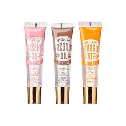 Ruby Kisses Broadway Vita-Lip Klar Lipgloss (5er-Pack Minze, Hagebutte, Kokosnuss, Arganöl, Mangobutter), Ultra-feuchtigkeitsspendende & beruhigende Formel mit Vitaminölen, Hochglänzender, nicht klebender Abschluss-Lippenbalsam