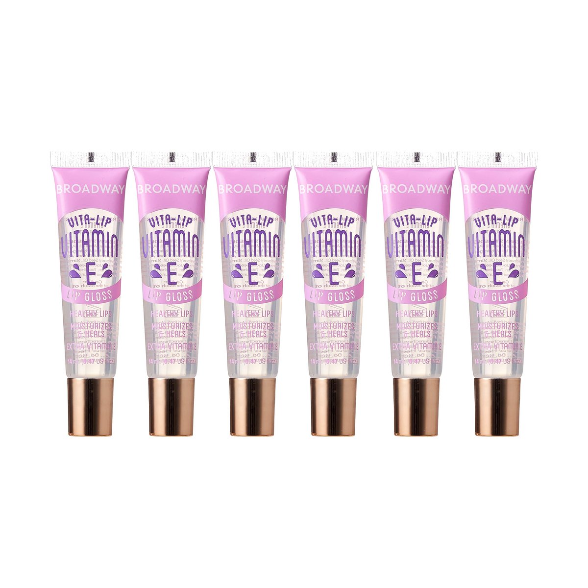 Ruby Kisses Broadway Vita-Lip Klarer Lipgloss (Vitamin E 6er Pack) – Feuchtigkeitsspendende & pflegende Formel mit Multivitamin-Ölen, Hochglanz ohne Kleben, Heilender Lippenbalsam für gesunde Lippen