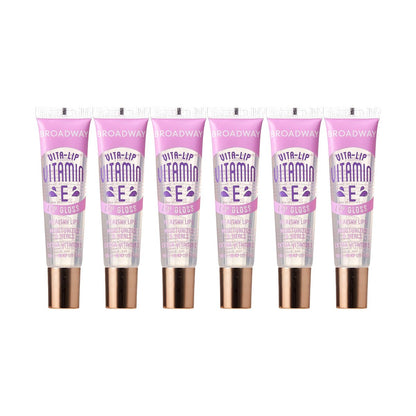 Ruby Kisses Broadway Vita-Lip Klarer Lipgloss (Vitamin E 6er Pack) – Feuchtigkeitsspendende & pflegende Formel mit Multivitamin-Ölen, Hochglanz ohne Kleben, Heilender Lippenbalsam für gesunde Lippen