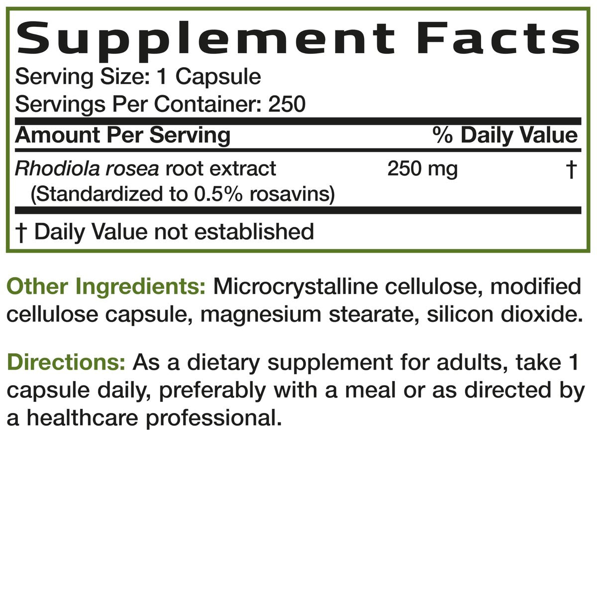 Bronson Rhodiola Rosea Kapseln - Adaptogenes Kraut für Gehirn, Stress & Stimmung - Non-GMO, 250 Stück