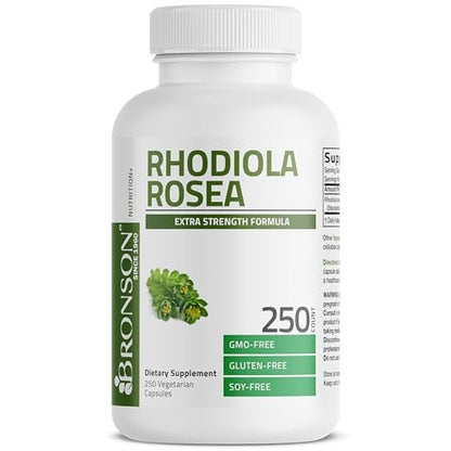 Bronson Rhodiola Rosea Kapseln - Adaptogenes Kraut für Gehirn, Stress & Stimmung - Non-GMO, 250 Stück
