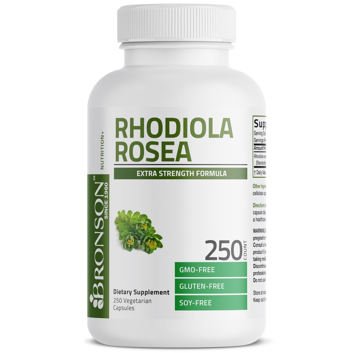 Bronson Rhodiola Rosea Kapseln - Adaptogenes Kraut für Gehirn, Stress & Stimmung - Non-GMO, 250 Stück