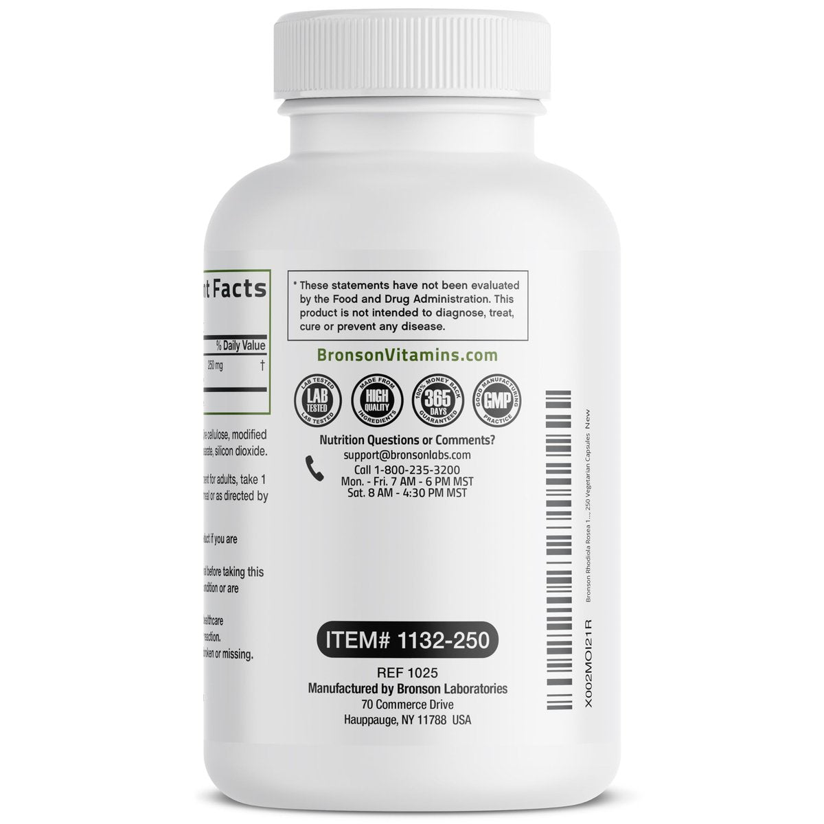 Bronson Rhodiola Rosea Kapseln - Adaptogenes Kraut für Gehirn, Stress & Stimmung - Non-GMO, 250 Stück