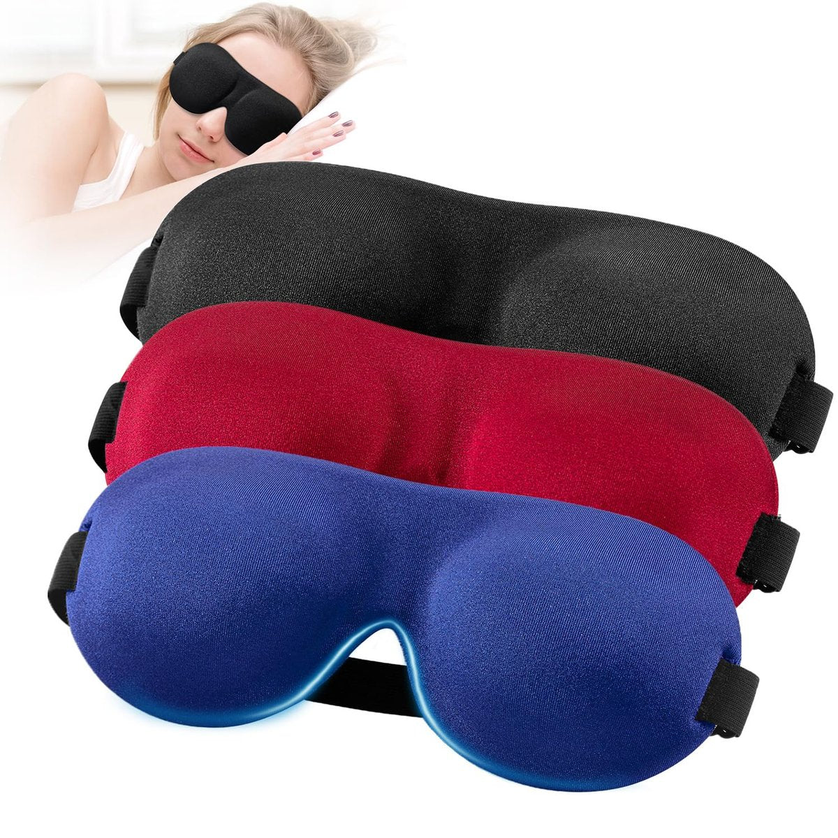 YIVIEW Schlafmaske für Seiten- und Rückenschläfer, 3er-Pack, 100% Lichtblockierung, 3D Augenmaske, leicht & atmungsaktiv, druckfrei, für Damen und Herren