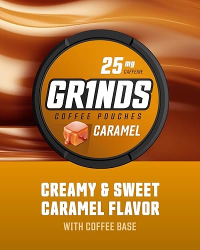 GRINDS Kaffeebeutel Karamellgeschmack | 3 Dosen | Koffeinhaltige Alternative zu Kaffee | 18 Beutel pro Dose