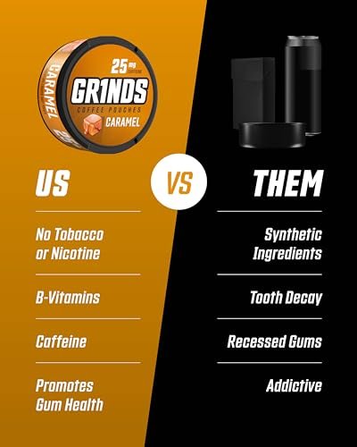 GRINDS Kaffeebeutel Karamellgeschmack | 3 Dosen | Koffeinhaltige Alternative zu Kaffee | 18 Beutel pro Dose