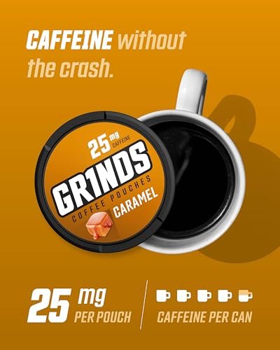 GRINDS Kaffeebeutel Karamellgeschmack | 3 Dosen | Koffeinhaltige Alternative zu Kaffee | 18 Beutel pro Dose