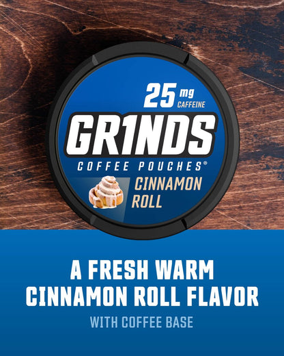 Grinds Coffee Pouches Zimtrolle Geschmack | 3 Dosen | Kaffeefreie Alternative | 18 Beutel pro Dose