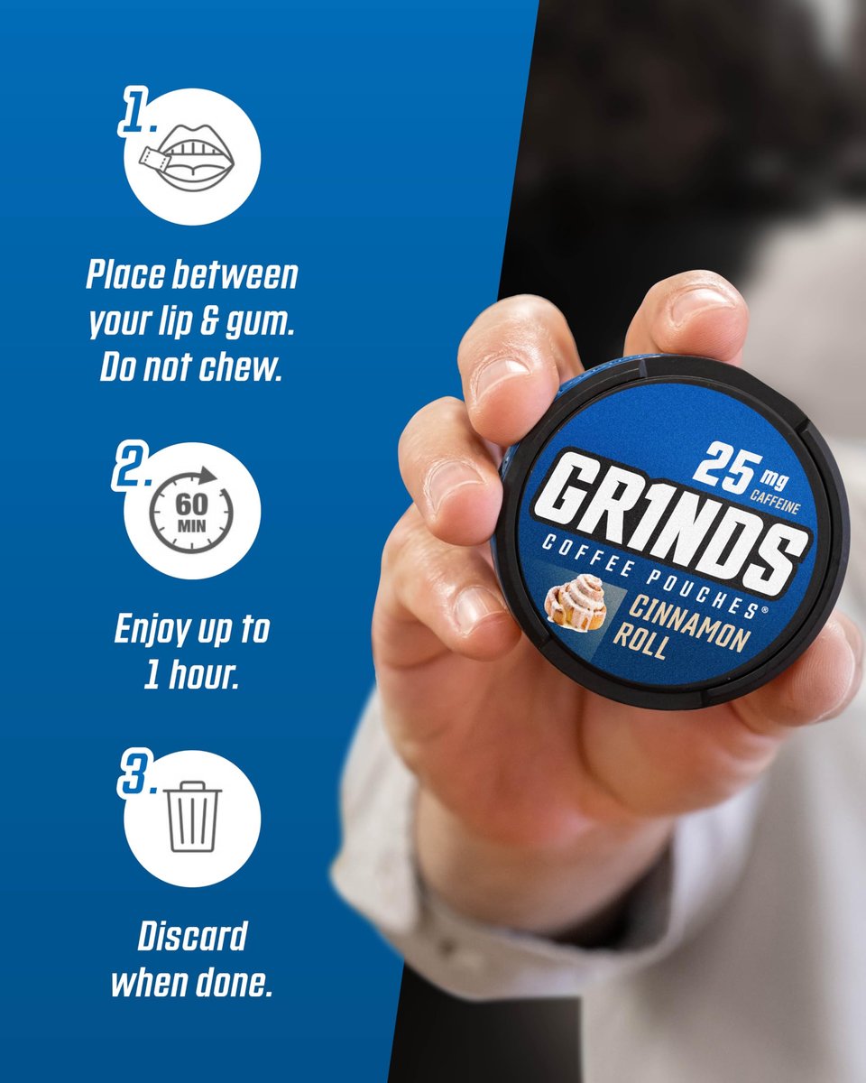 Grinds Coffee Pouches Zimtrolle Geschmack | 3 Dosen | Kaffeefreie Alternative | 18 Beutel pro Dose