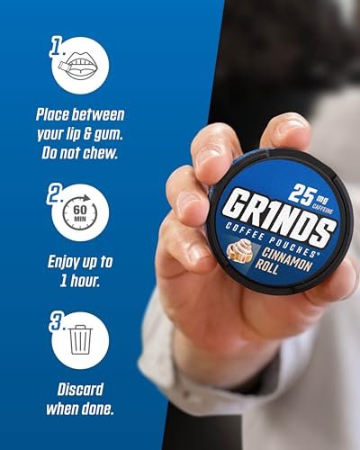 Grinds Coffee Pouches Zimtrolle Geschmack | 3 Dosen | Kaffeefreie Alternative | 18 Beutel pro Dose