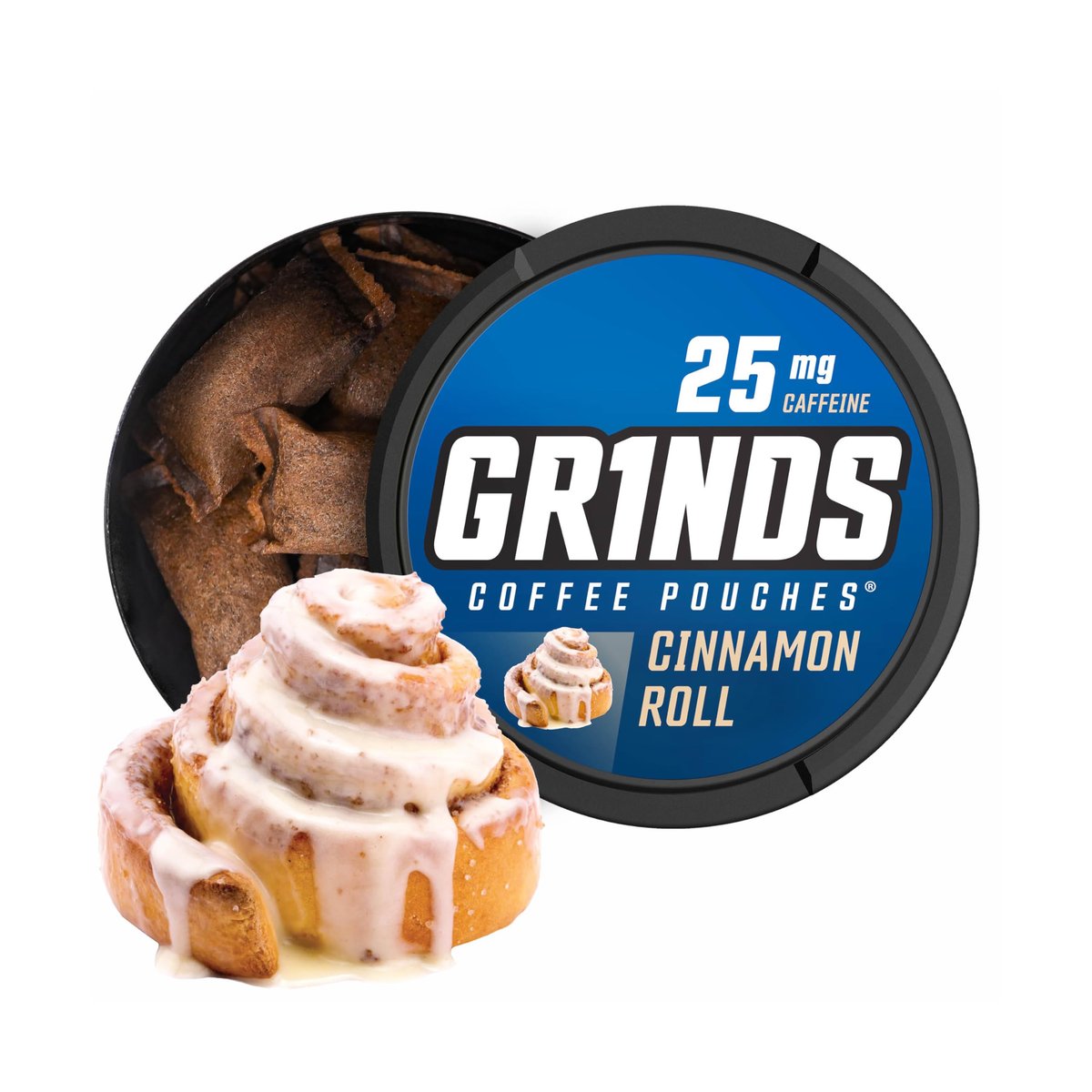Grinds Coffee Pouches Zimtrolle Geschmack | 3 Dosen | Kaffeefreie Alternative | 18 Beutel pro Dose