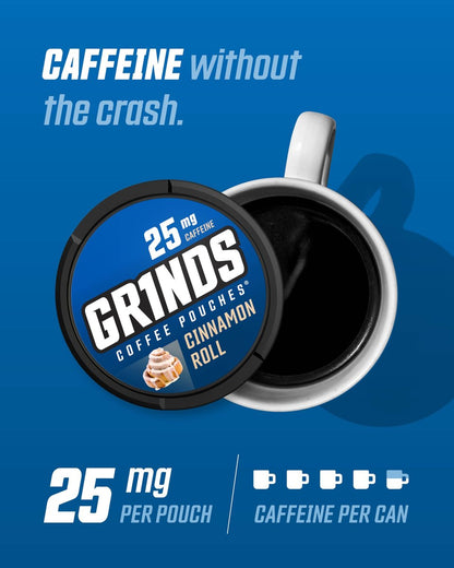 Grinds Coffee Pouches Zimtrolle Geschmack | 3 Dosen | Kaffeefreie Alternative | 18 Beutel pro Dose