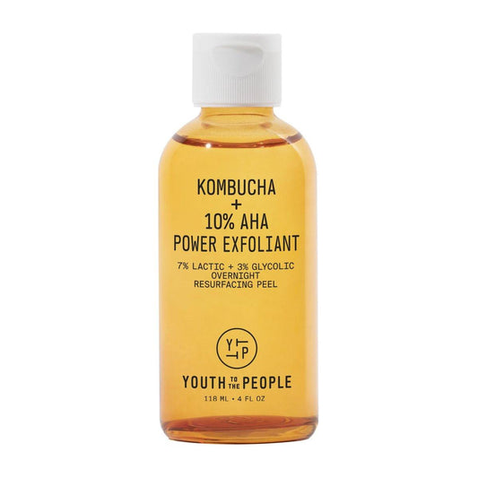Youth To The People Kombucha + 10% AHA Power Exfoliant (118 ml) – Über Nacht wirkendes Peeling, mildert Verfärbungen und glättet die Hautstruktur, mit Milch- und Glykolsäure, duftfrei, vegan