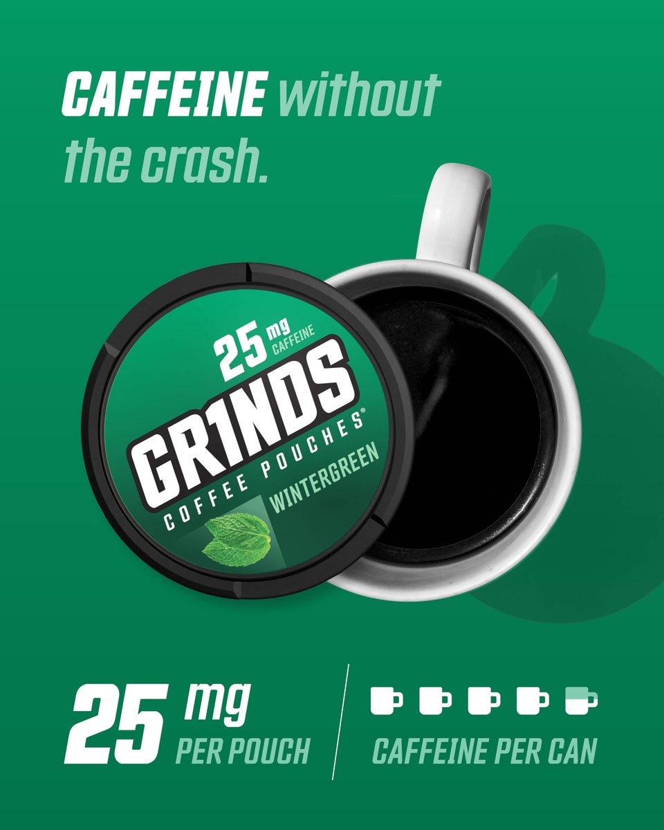 Grinds Coffee Pouches | Wintergreen Geschmack | 3 Dosen | Koffeinhaltige Kaffeealternative ohne Brühen | 18 Beutel pro Dose