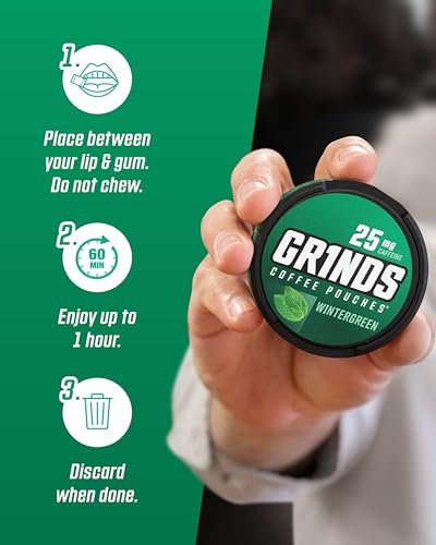 Grinds Coffee Pouches | Wintergreen Geschmack | 3 Dosen | Koffeinhaltige Kaffeealternative ohne Brühen | 18 Beutel pro Dose