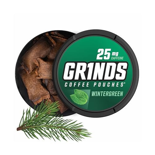 Grinds Coffee Pouches | Wintergreen Geschmack | 3 Dosen | Koffeinhaltige Kaffeealternative ohne Brühen | 18 Beutel pro Dose