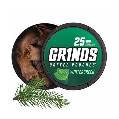 Grinds Coffee Pouches | Wintergreen Geschmack | 3 Dosen | Koffeinhaltige Kaffeealternative ohne Brühen | 18 Beutel pro Dose