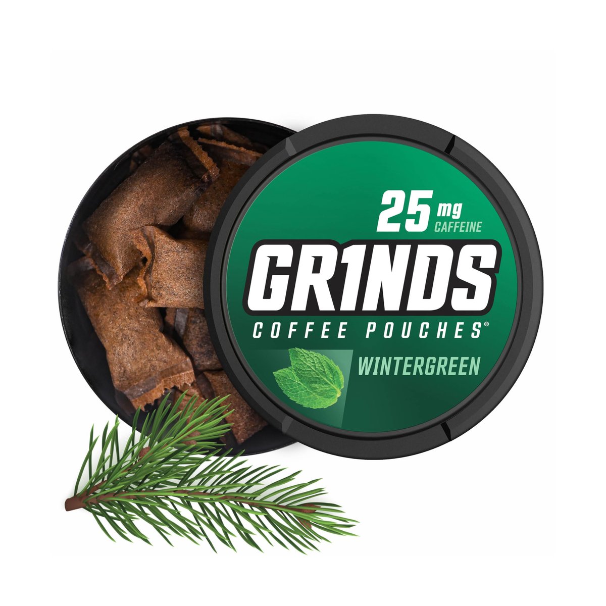 Grinds Coffee Pouches | Wintergreen Geschmack | 3 Dosen | Koffeinhaltige Kaffeealternative ohne Brühen | 18 Beutel pro Dose