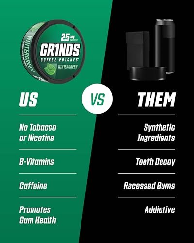 Grinds Coffee Pouches | Wintergreen Geschmack | 3 Dosen | Koffeinhaltige Kaffeealternative ohne Brühen | 18 Beutel pro Dose