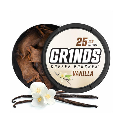 Grinds Coffee Pouches Vanille – 3 Dosen Koffeinalternative ohne Aufbrühen, 18 Pouches pro Dose