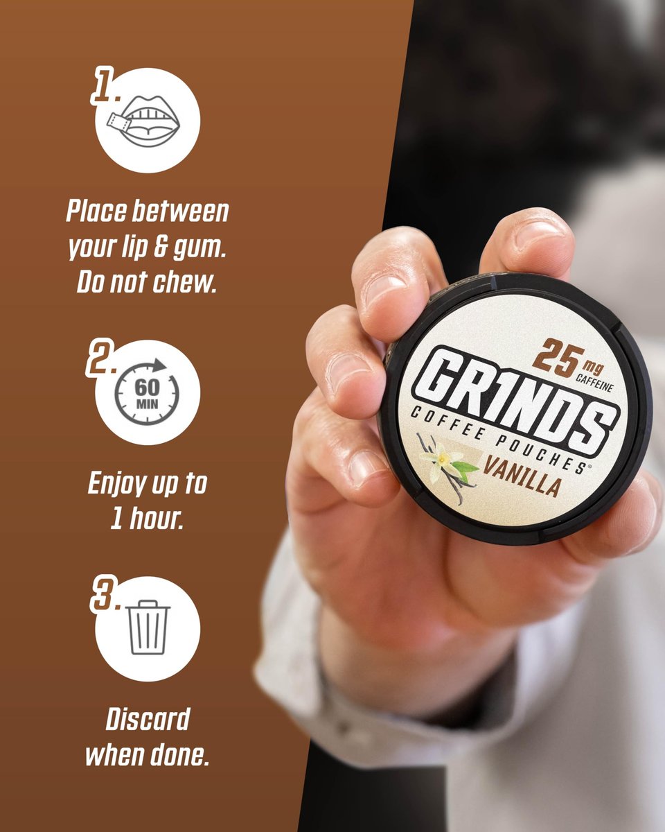 Grinds Coffee Pouches Vanille – 3 Dosen Koffeinalternative ohne Aufbrühen, 18 Pouches pro Dose