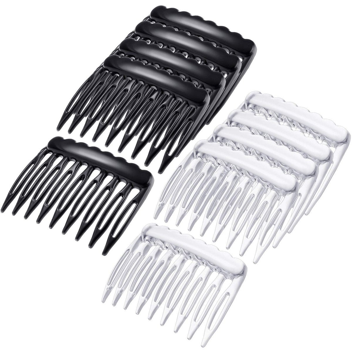 eBoot 24 Stück kleine Haarkämme Seitenkämme Plastik Französische Zähne für Frauen Accessoires Braut Hochzeitskamm für feines Haar, Schwarz und Transparent