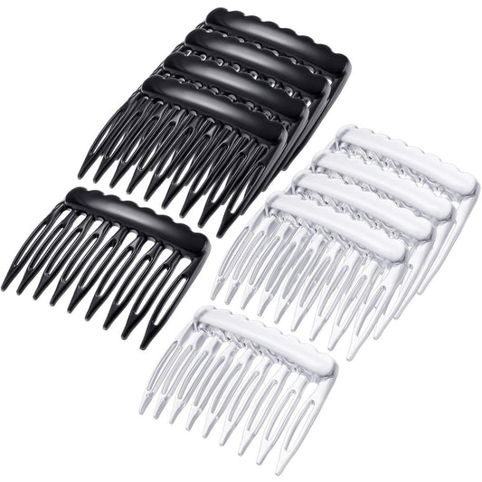 eBoot 24 Stück kleine Haarkämme Seitenkämme Plastik Französische Zähne für Frauen Accessoires Braut Hochzeitskamm für feines Haar, Schwarz und Transparent