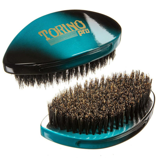 TORINO Pro Curve Wave Bürste #156 – Medium 100% Wildschweinborsten Gebogene 360 Wave Palm Bürste – Ideal zum Legen von 360 Waves und vor der Nutzung einer Wave Cap oder Durag – Luxuriöse Wave Bürste für Männer
