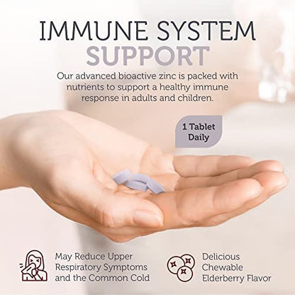 Zahler Holunder-Zink-Lutschtabletten für Erwachsene & Kinder - Leckere kaubare Zink- & Sambucus-Holunder-Lutschtabletten zur Immununterstützung - Koscher, hergestellt in den USA - Zinkpräparate für Männer & Frauen (90 Stück)