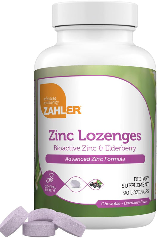 Zahler Holunder-Zink-Lutschtabletten für Erwachsene & Kinder - Leckere kaubare Zink- & Sambucus-Holunder-Lutschtabletten zur Immununterstützung - Koscher, hergestellt in den USA - Zinkpräparate für Männer & Frauen (90 Stück)