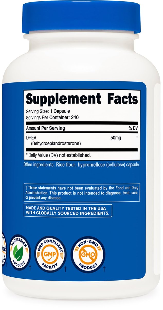 Nutricost DHEA 50 mg, 240 Kapseln – Glutenfrei, Sojafrei, Nicht-GVO, Nahrungsergänzungsmittel