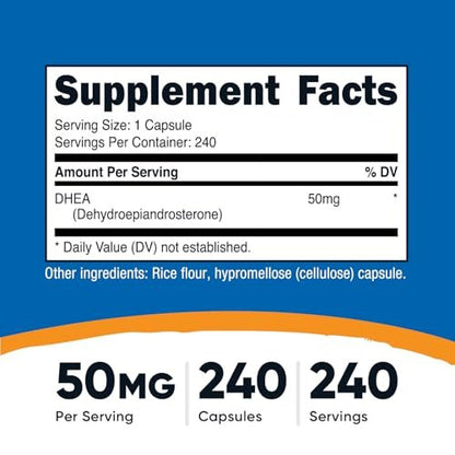 Nutricost DHEA 50 mg, 240 Kapseln – Glutenfrei, Sojafrei, Nicht-GVO, Nahrungsergänzungsmittel