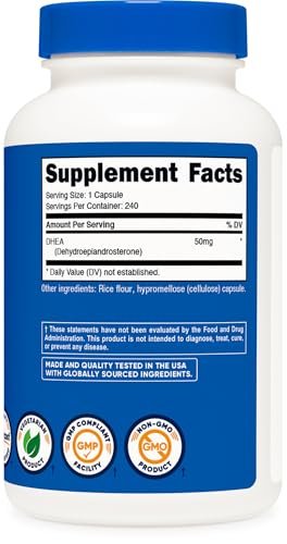 Nutricost DHEA 50 mg, 240 Kapseln – Glutenfrei, Sojafrei, Nicht-GVO, Nahrungsergänzungsmittel