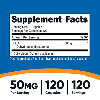 Nutricost DHEA 50 mg, 120 Kapseln – Glutenfrei, Sojafrei, Nicht-GMO, Nahrungsergänzungsmittel