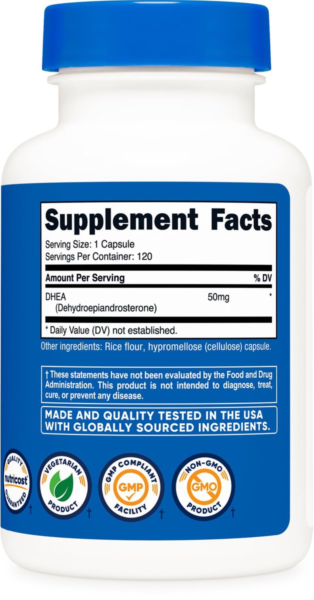 Nutricost DHEA 50 mg, 120 Kapseln – Glutenfrei, Sojafrei, Nicht-GMO, Nahrungsergänzungsmittel