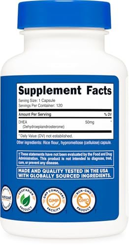 Nutricost DHEA 50 mg, 120 Kapseln – Glutenfrei, Sojafrei, Nicht-GMO, Nahrungsergänzungsmittel
