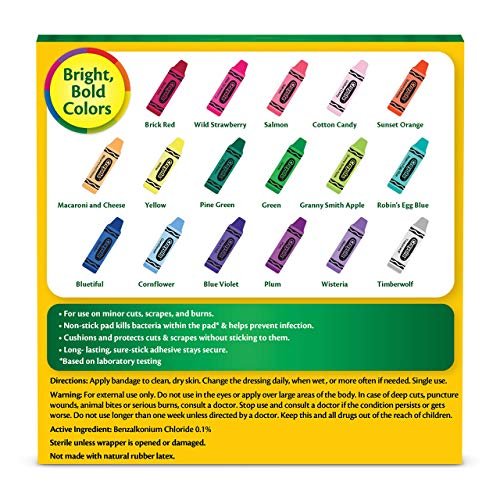 Crayola Pflaster für Kinder, 100 Stück | Bunte Wundpflaster für kleine Schnitte, Schrammen & Verbrennungen