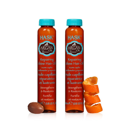 HASK ARGAN Reparierendes Haaröl für Glanz und Frizz-Kontrolle – für alle Haartypen, farbsicher, glutenfrei, sulfatfrei, parabenfrei – Packung mit 2 Flaschen