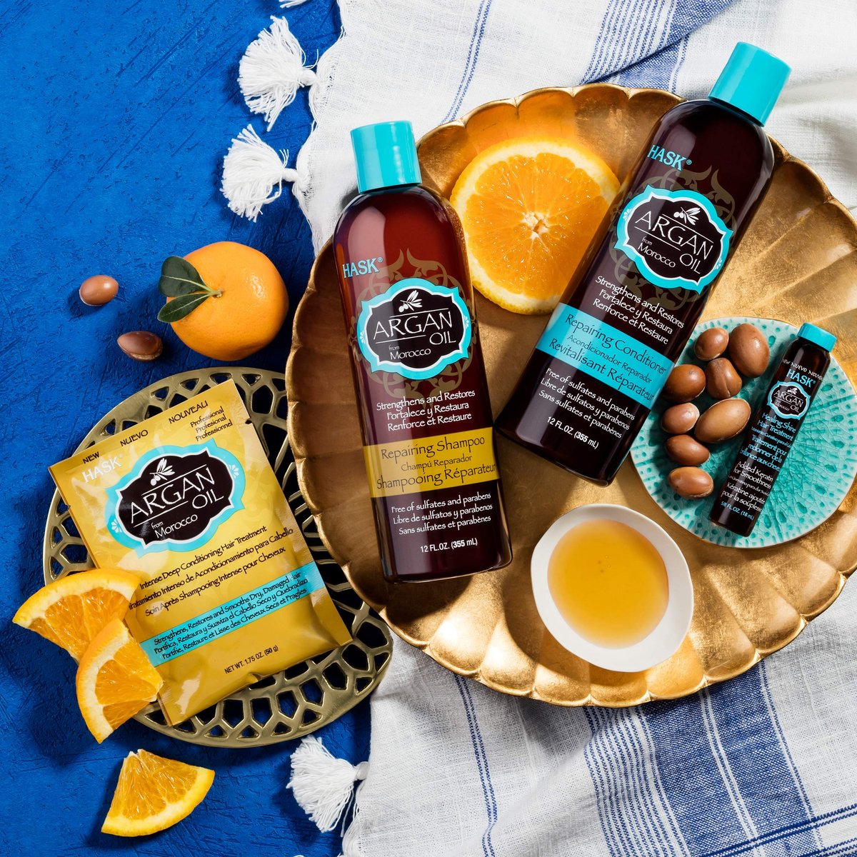 HASK ARGAN Reparierendes Haaröl für Glanz und Frizz-Kontrolle – für alle Haartypen, farbsicher, glutenfrei, sulfatfrei, parabenfrei – Packung mit 2 Flaschen