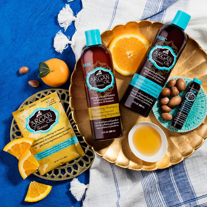 HASK ARGAN Reparierendes Haaröl für Glanz und Frizz-Kontrolle – für alle Haartypen, farbsicher, glutenfrei, sulfatfrei, parabenfrei – Packung mit 2 Flaschen