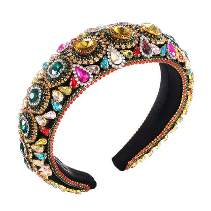 Rhinestone-Polster-Stirnband mit Barockkristallen – Farbenfrohes Perlen-Stirnband für Damen, großer Haarreifen