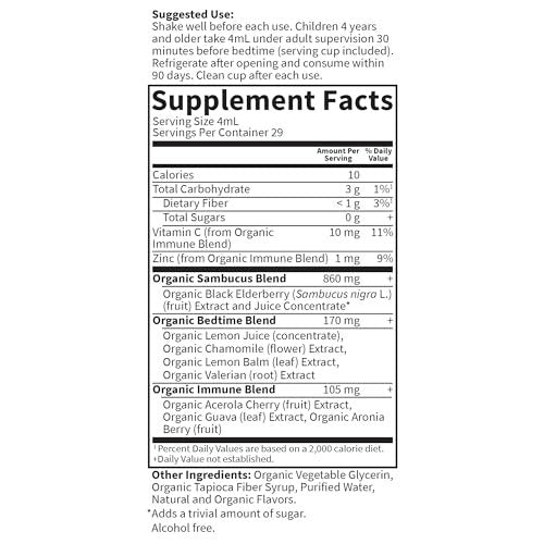 Garden of Life Organics Holunder Immununterstützung für Kinder mit Zink, Vitamin C – Holunder & Schlafimmun-Sirup für Kinder, Kräuter für die Nacht, alkoholfrei, ohne Zuckerzusatz, 116 ml